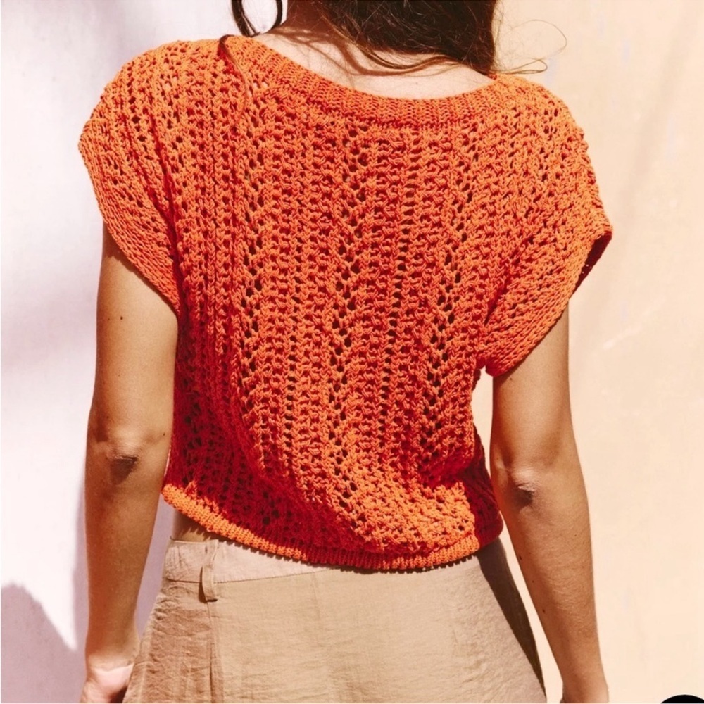 NWOT ZARA Vibrant Orange Open-Knit Cropped Sweater - Size S - Picture 2 of 6